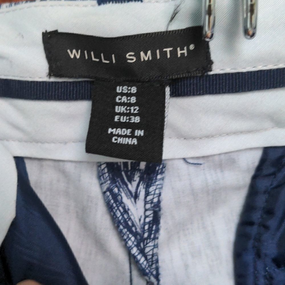 2 for $20 Willi Smith Navy Blue + White Okay Print Cotton Bermuda Shorts Sz 8 - Picture 6 of 7